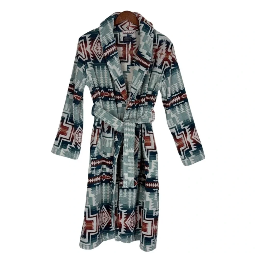 Pendleton Womans Bathrobe S Silver Blue Harding Star Aztec Robe Unisex Cotton